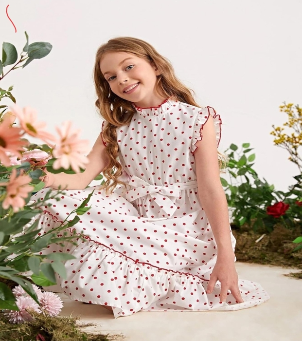 Girls Polka Dot Cotton Dress – Red & White