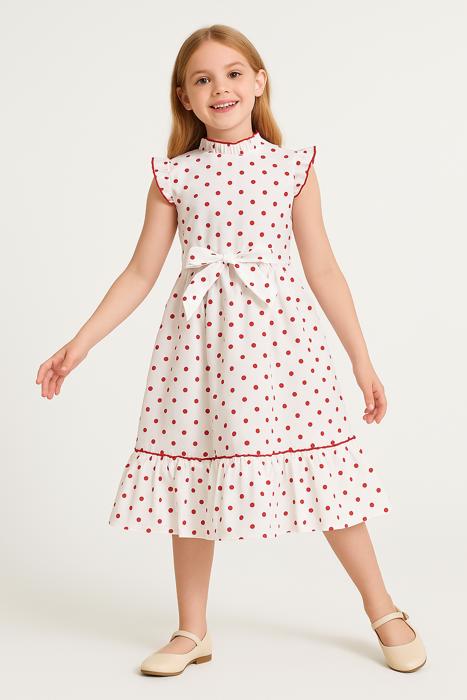 Girls Polka Dot Cotton Dress – Red & White