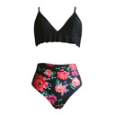 Black Small Floral High Waisted Women RUFFLE BIKINI Set Swimsuit