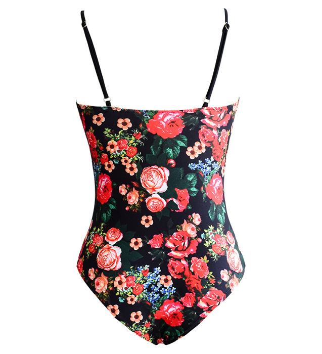 DEEP V PLUNGE LACE UP FLORAL CUTOUT SWIMSUIT