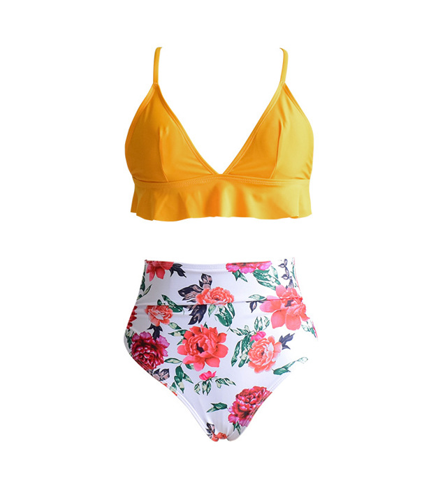 Floral High Waisted Women RUFFLE BIKINI Set Swimsuit