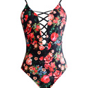  DEEP V PLUNGE LACE UP FLORAL CUTOUT SWIMSUIT