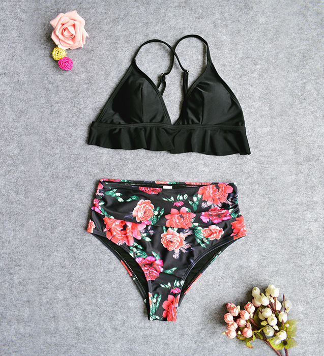 Floral High Waisted Women RUFFLE BIKINI Set Swimsuit