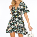 Small Black Bloom & Breeze Wrap Dress – Floral Ruffle Mini SALE