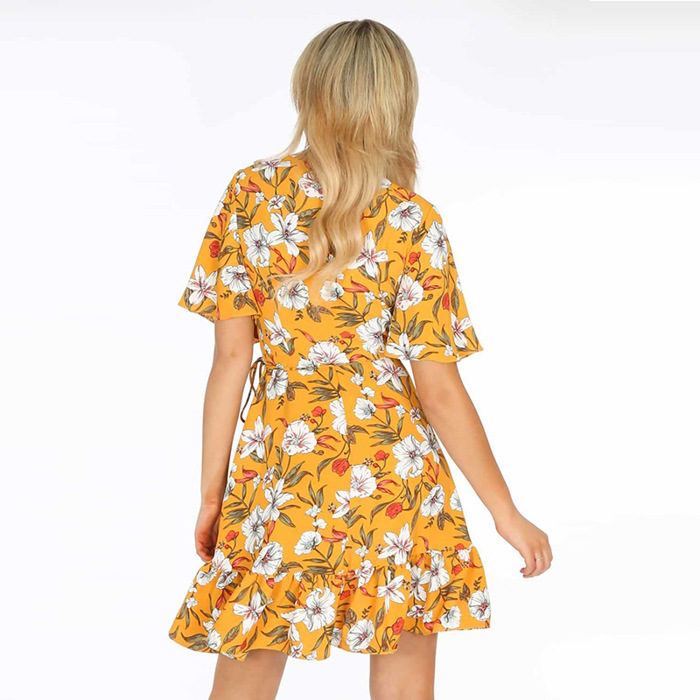 Bloom & Breeze Wrap Dress – Floral Ruffle Mini SALE