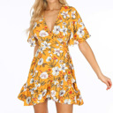  Bloom & Breeze Wrap Dress – Floral Ruffle Mini SALE