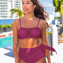 Burgundy  X-Small Women Strappy High-waisted 2 Piece Bikini Swimsuits