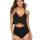  RUFFLE HIGH WAISTED V-NECK  BIKINI SWIMSUIT