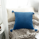 Blue Knitted Cotton Pillow Covers with Tassels – 18" x 18" – Decorative Cushion Cover (No Insert)