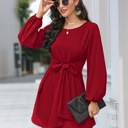 Red Small Long Sleeve Women Mini Dress