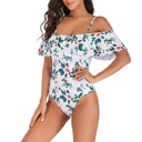 White Small VINTAGE OFF SHOULDER RUFFLED FLORAL SWIMSUIT