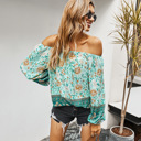 Small Blue FLORAL LONG SLEEVE WOMEN BLOUSE