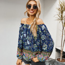 Medium Navy FLORAL LONG SLEEVE WOMEN BLOUSE