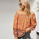 Small Orange FLORAL LONG SLEEVE WOMEN BLOUSE