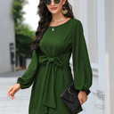 Green XL Long Sleeve Women Mini Dress