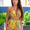 Yellow Medium Women Strappy High-waisted 2 Piece Bikini Swimsuits