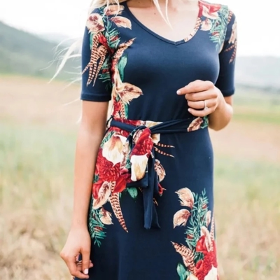 Women Maxi Floral Navy Dress