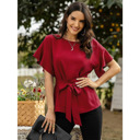  Women's Front Tie Crew Neck Blouse
