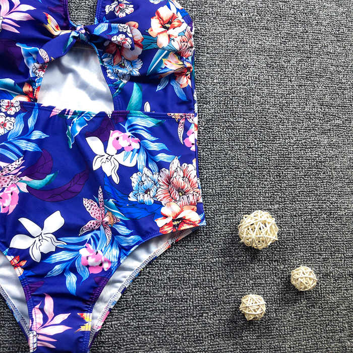 Hawaii Tropical Bloom Cutout One-Piece Swimsuit – Available in Turquoise & Navy