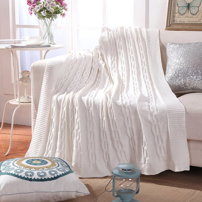 Cotton Knitted Throw Blanket 50"x60" 