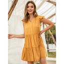 Small Miki Camel Mini V-Neck Dress