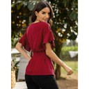  Women's Front Tie Crew Neck Blouse