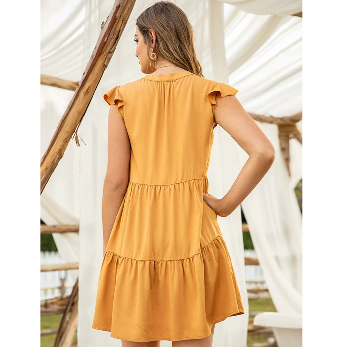 Miki Camel Mini V-Neck Dress