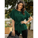  Women's Front Tie Crew Neck Blouse