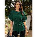  Women's Front Tie Crew Neck Blouse