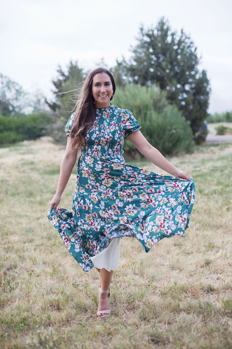 Mira Smocked Floral Midi  Rayon Green Dress