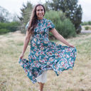  Mira Smocked Floral Midi  Rayon Green Dress
