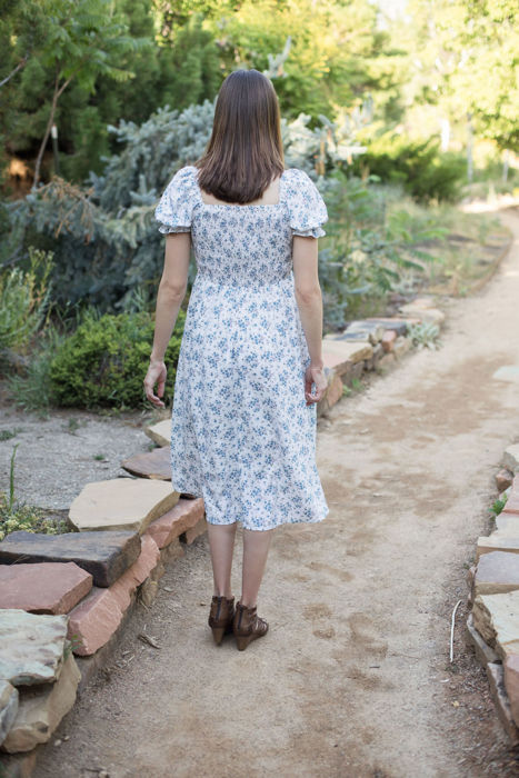 Ella Midi Blue Women Smocked Bodice Floral Dress