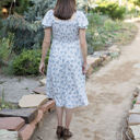  Ella Midi Blue Women Smocked Bodice Floral Dress