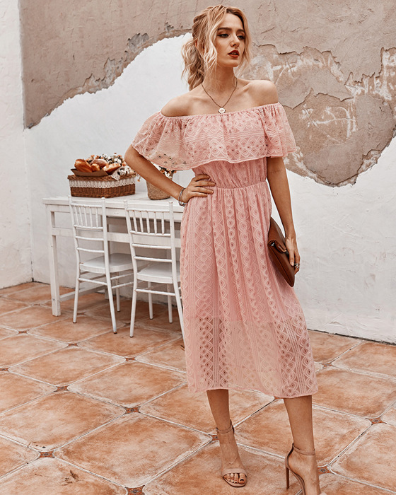 CARMEN LACE MIDI OFF SHOULDER  DRESS