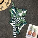  Tropical Leaf One-Shoulder Belted Swimsuit