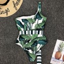  Tropical Leaf One-Shoulder Belted Swimsuit