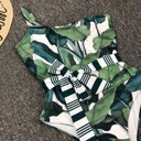  Tropical Leaf One-Shoulder Belted Swimsuit