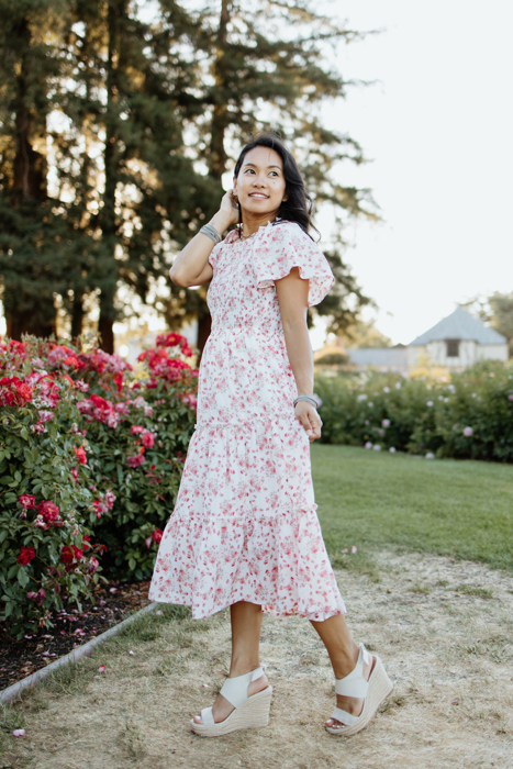 Oana Floral Midi Smocked Bodice Modest Dress