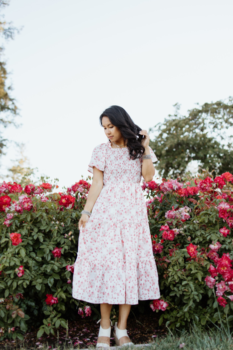 Oana Floral Midi Smocked Bodice Modest Dress