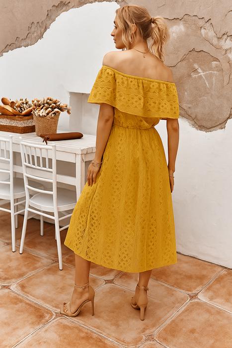CARMEN LACE MIDI OFF SHOULDER  DRESS