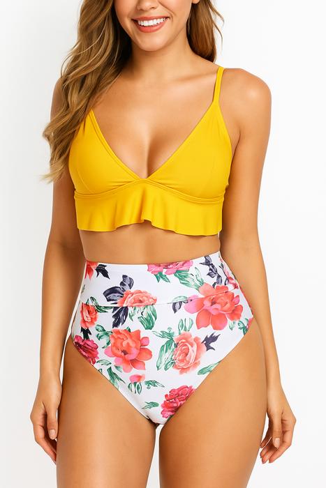 Floral High Waisted Women RUFFLE BIKINI Set Swimsuit