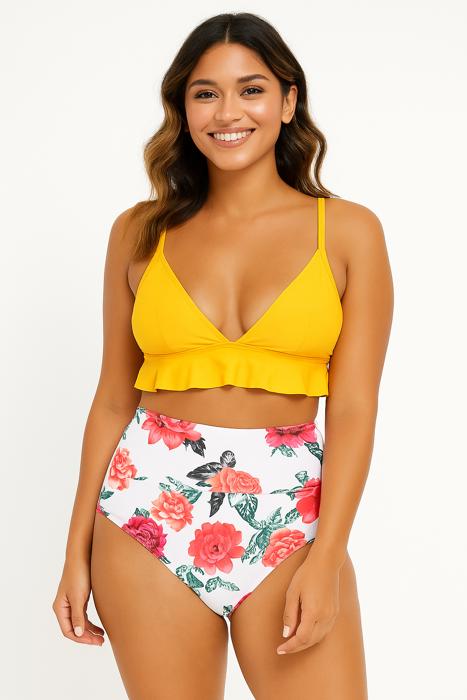 Floral High Waisted Women RUFFLE BIKINI Set Swimsuit