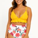 Yellow XL Floral High Waisted Women RUFFLE BIKINI Set Swimsuit