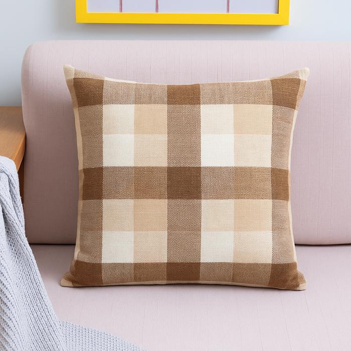 Plaid Pillow Covers 18x18 – Set of Gingham Cushion Covers with Hidden Zipper – Rustic Farmhouse Decor – No Insert Included