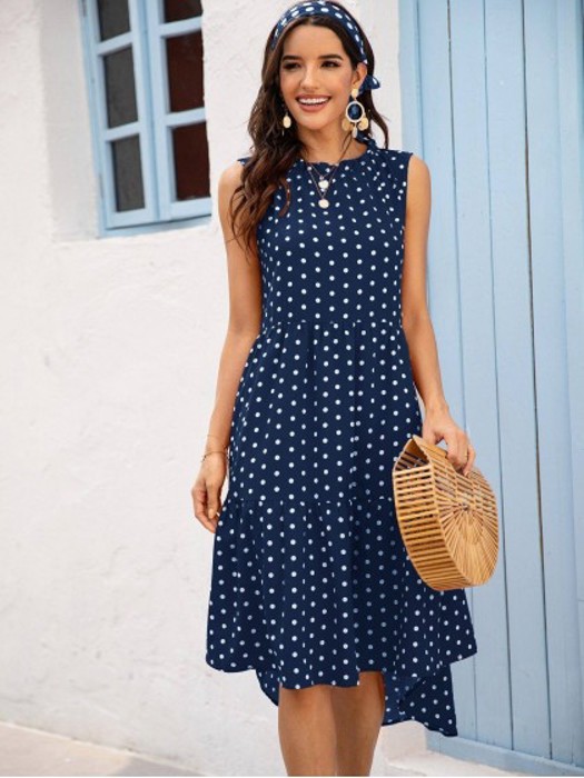 POLKA DOT RUFFLE HEM MIDI DRESS