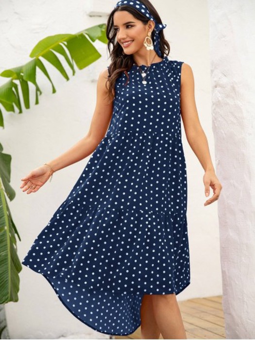 POLKA DOT RUFFLE HEM MIDI DRESS