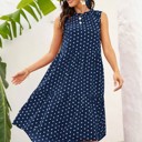 Small Navy POLKA DOT RUFFLE HEM MIDI DRESS