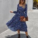  Polka Dot Long Sleeve Women Midi Dress