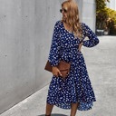  Polka Dot Long Sleeve Women Midi Dress