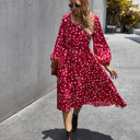  Polka Dot Long Sleeve Women Midi Dress